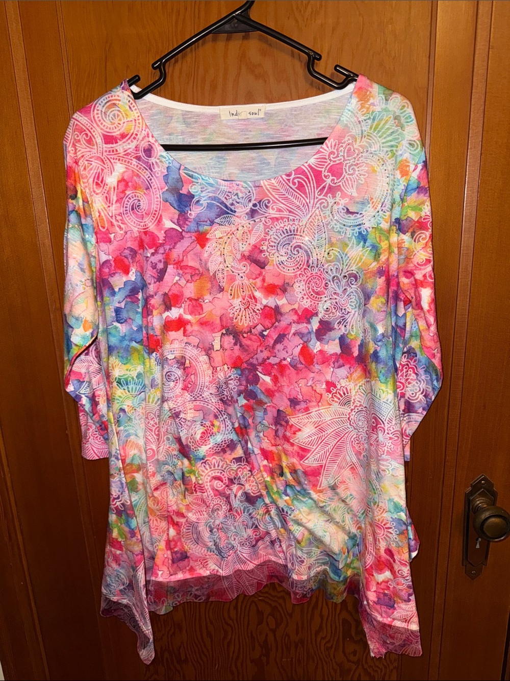 indigo soul Pink Multicolor Floral & Paisley Tunic Top